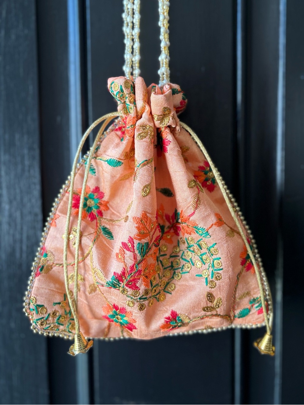 Orange Floral MatteS Satin Pouch Purse